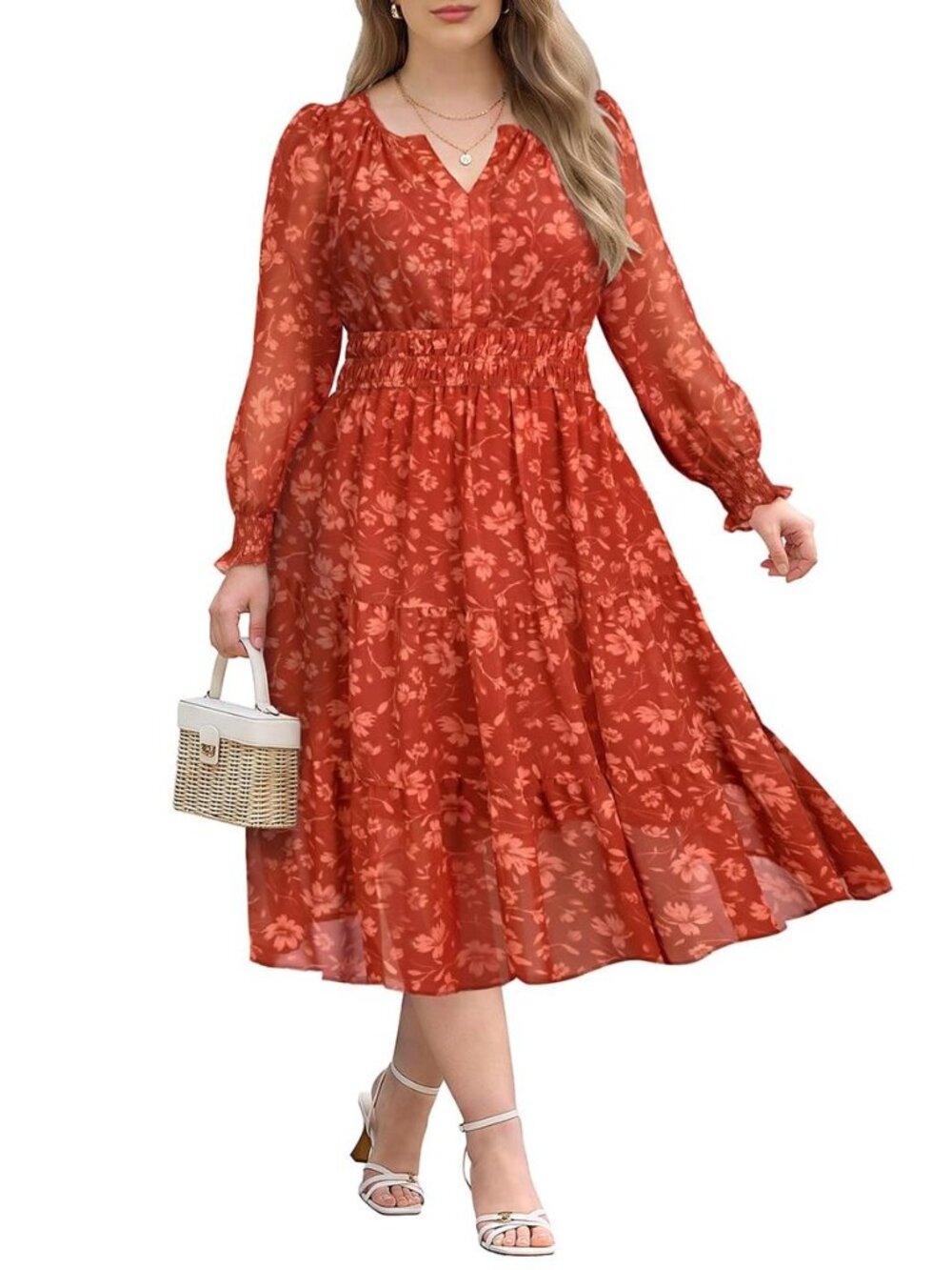 Plus Size Dresses for Curvy Women Flowy Fall Dress Floral Printed